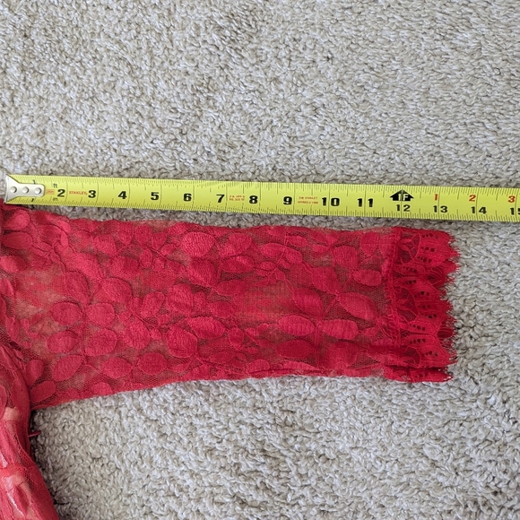 Free People Floral Embroidered Mesh Lace Mini Dress Pleated Red Women's Size 4 - Picture 10 of 13